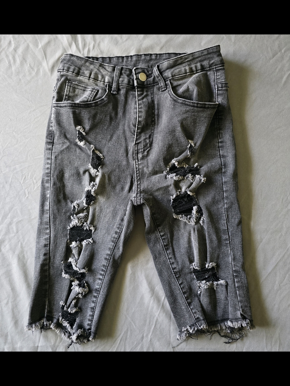 Distressed Grey Ripped Crop Jeans
